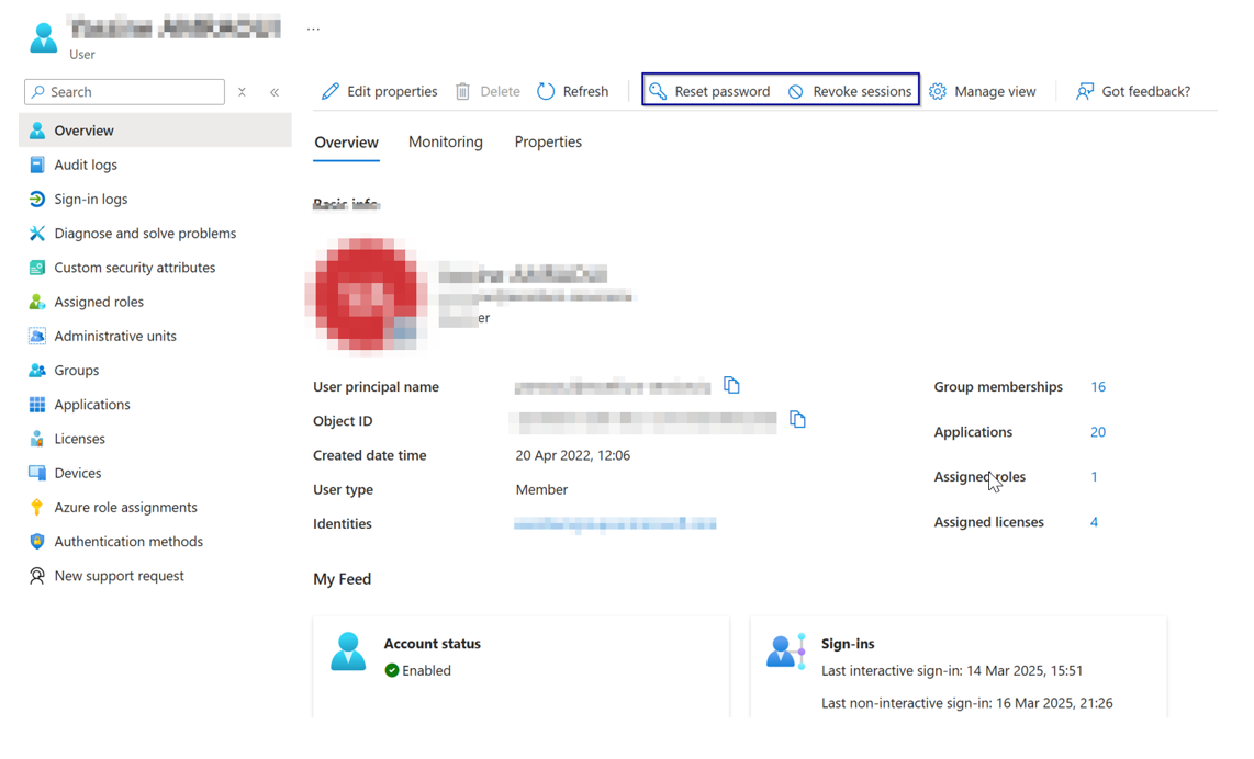example of how to revoke a user session from Azure AD