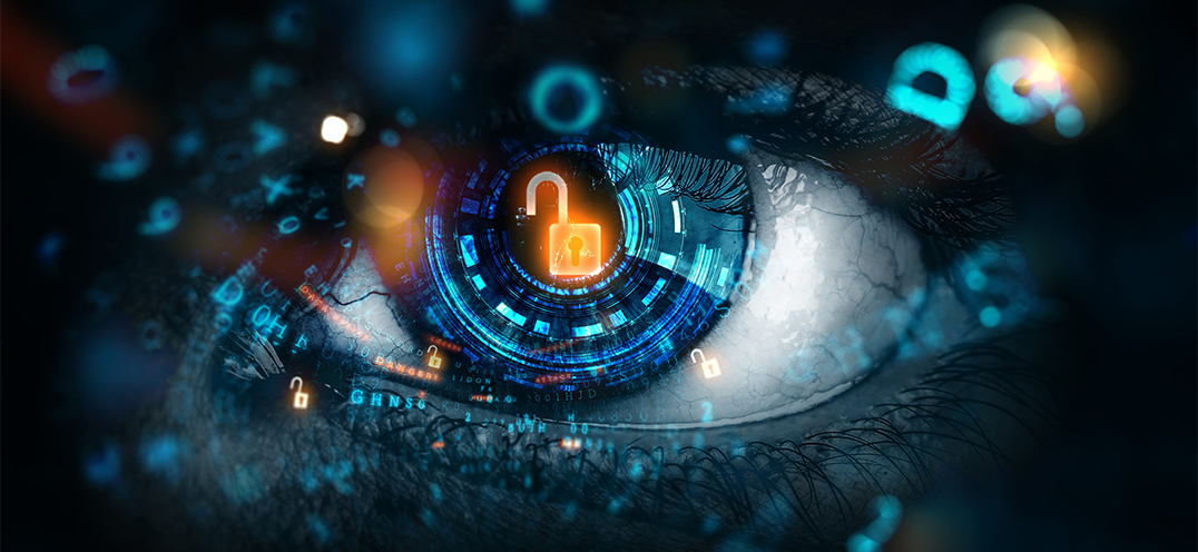 an eye with a padlock in the pupil