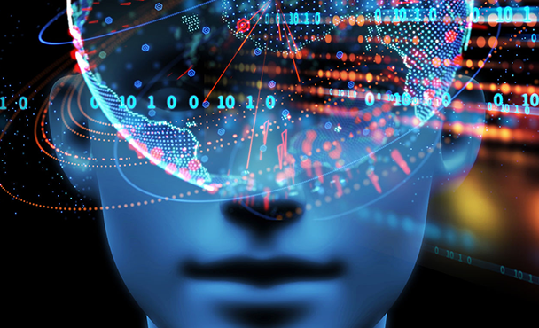 VIsage humain et lignes de code colorées