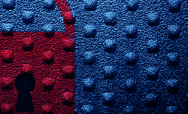 Red padlock on blue background