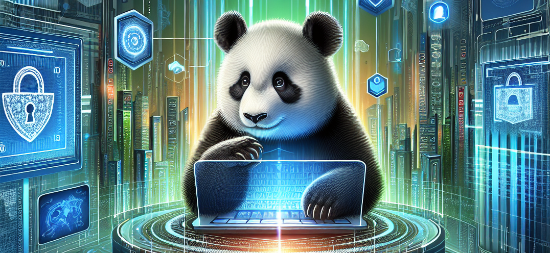 A panda in front of a screen 
