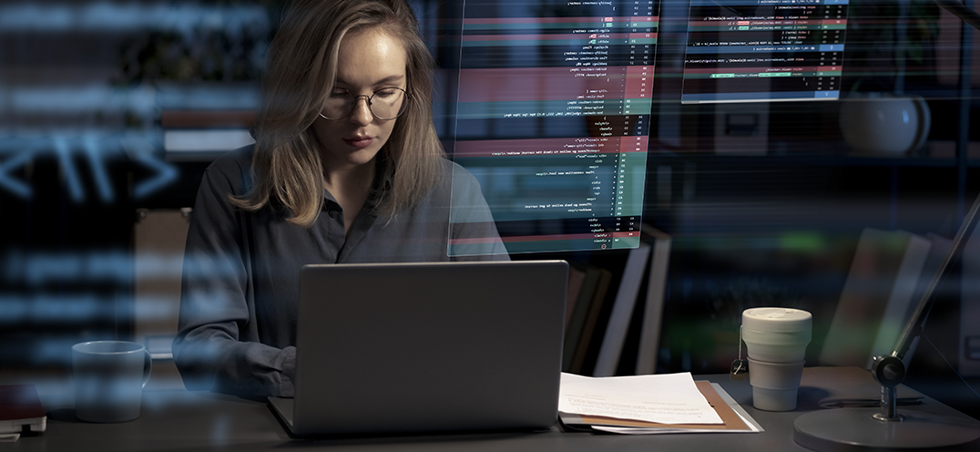 Engineer looking at her desktop