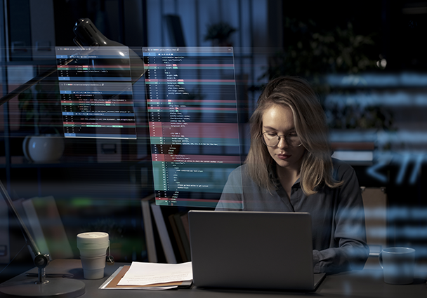 Engineer looking at her desktop