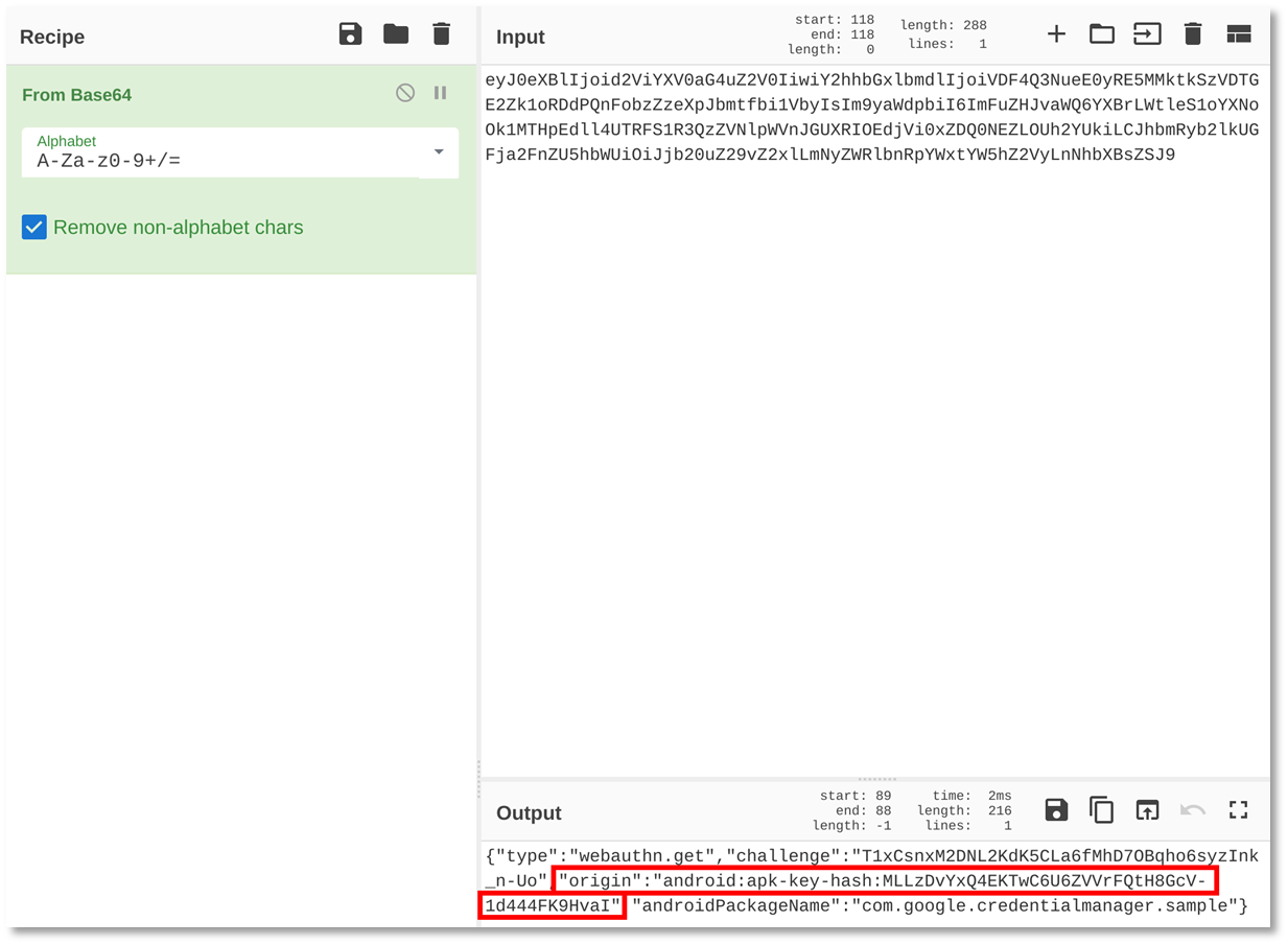 Decoding the clientDataJSON with CyberChef